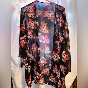 Black Floral Sheer Kimono Cardigan